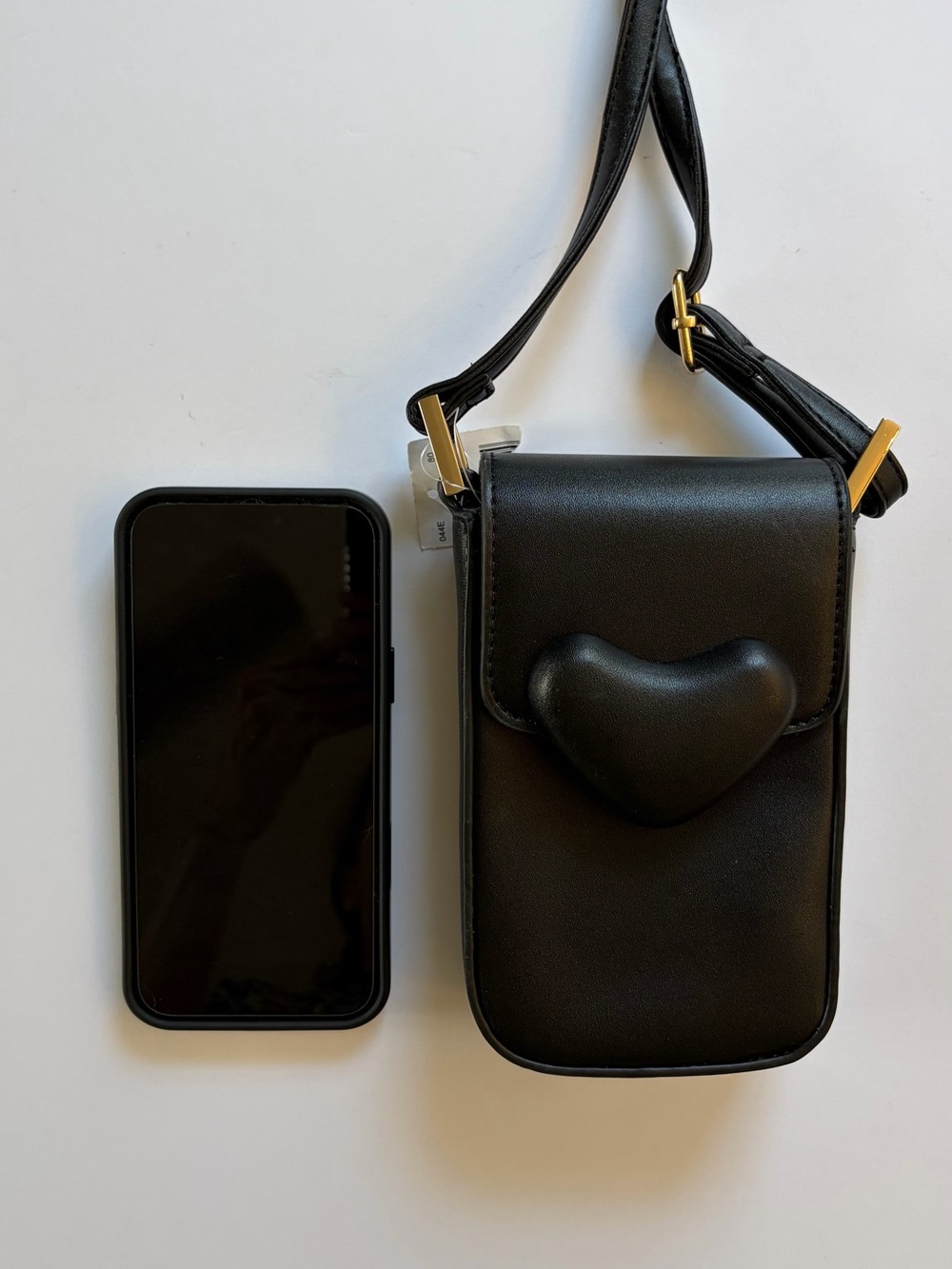 NWT Black Puffed Heart Crossbody Phone Bag Minimalist Purse